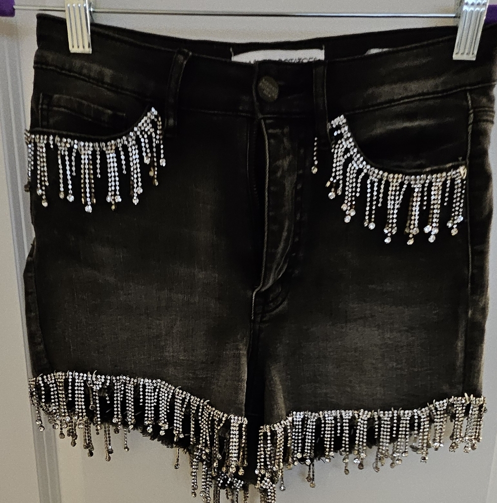 Embellished / Rhinestone Black Denim Shorts